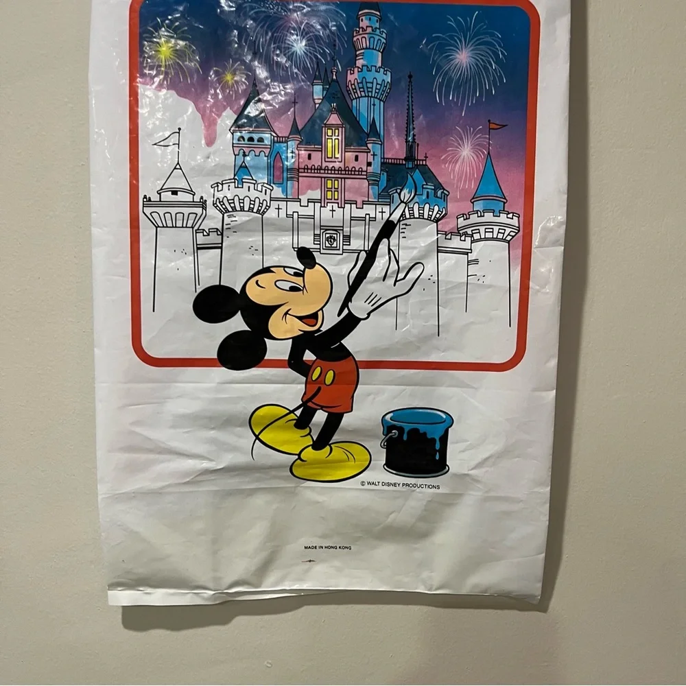 Vintage 1994 Disneyland PLASTIC SHOPPING BAG‎ Mickey Mouse Painting Castle.